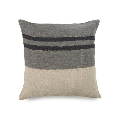 チャコールグレー、ブラック、フラックス（ライトベージュ）のマルチストライプ（裏表同柄）